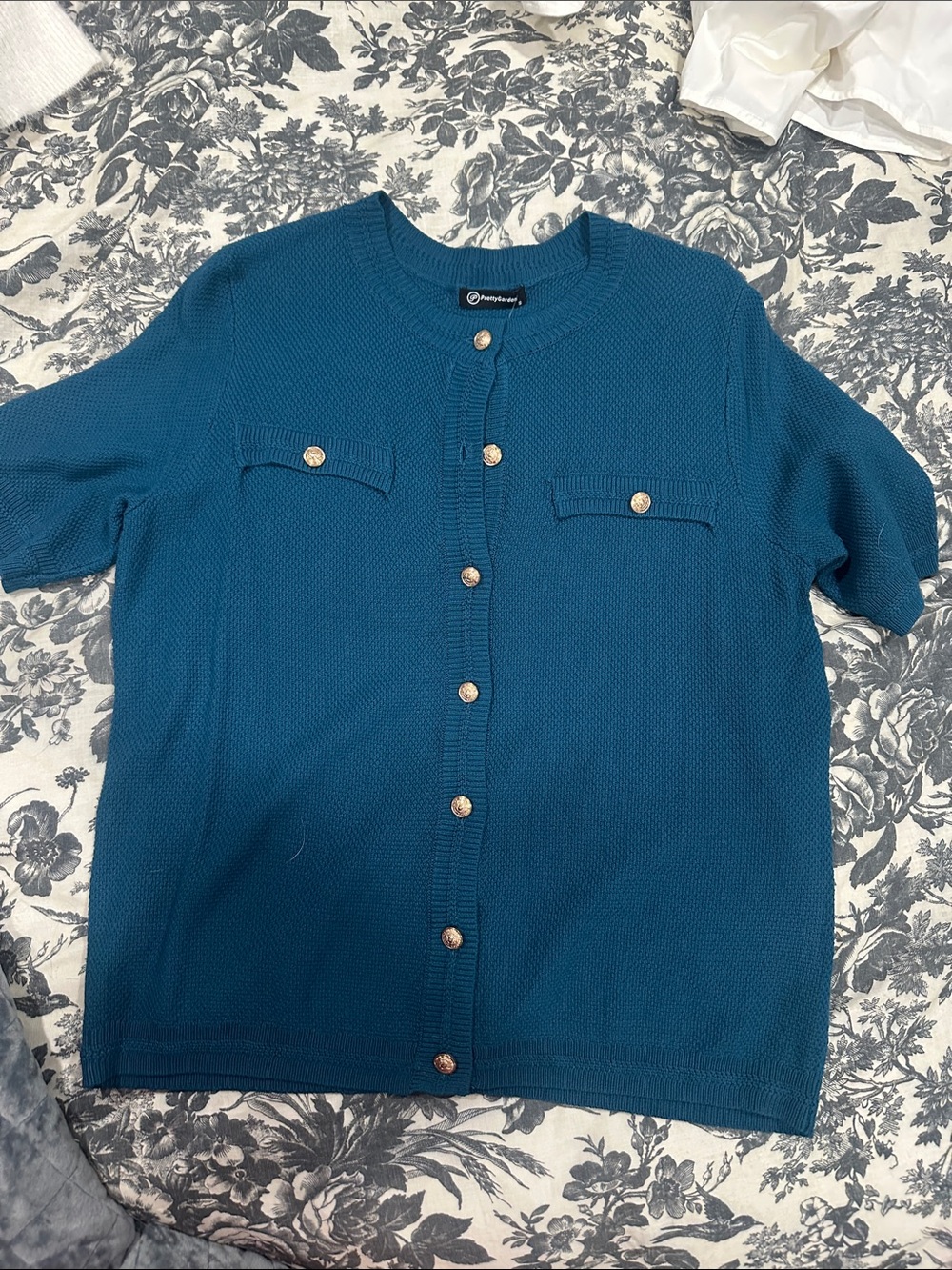 Teal Button-Front Knit Sweater - Classic Short Sleeve